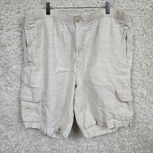 Tommy Bahama Relax Shorts Mens Large Beige 100% Linen Cargo Beach Resort Wear